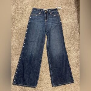 Abercrombie Kids Studded high rise ultra wide leg Blue Jeans size 13/14 nwt